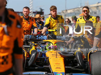 Lando Norris of the UK drives the McLaren F1 Team MCL38 Mercedes during the Formula 1 Pirelli United States Grand Prix 2024 in Austin, USA,...