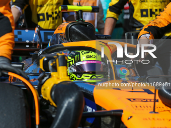 Lando Norris of the UK drives the McLaren F1 Team MCL38 Mercedes during the Formula 1 Pirelli United States Grand Prix 2024 in Austin, USA,...