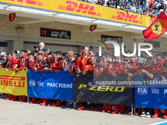 Scuderia Ferrari mechanics work during the Formula 1 Pirelli United States Grand Prix 2024 in Austin, USA, on October 20, 2024. (