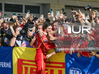 Carlos Sainz Jr. of Spain drives the (55) Scuderia Ferrari SF-24 Ferrari during the Formula 1 Pirelli United States Grand Prix 2024 in Austi...