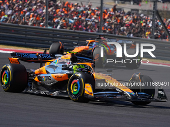 Lando Norris of the UK drives the McLaren F1 Team MCL38 Mercedes during the Formula 1 Pirelli United States Grand Prix 2024 in Austin, USA,...