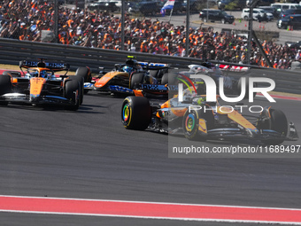 Lando Norris of the UK drives the McLaren F1 Team MCL38 Mercedes during the Formula 1 Pirelli United States Grand Prix 2024 in Austin, USA,...