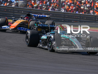 George Russell of the UK drives the (63) Mercedes-AMG Petronas F1 Team F1 W15 E Performance Mercedes during the Formula 1 Pirelli United Sta...