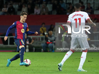 Gavi plays during the match between FC Barcelona and Sevilla FC, corresponding to week 10 of LaLiga EA Sports, at the Lluis Companys Stadium...