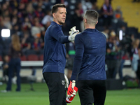 Wojciech Szczesny and Inaki Pena train before the match between FC Barcelona and Sevilla FC, corresponding to week 10 of LaLiga EA Sports, a...