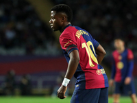 Ansu Fati plays during the match between FC Barcelona and Sevilla FC, corresponding to week 10 of LaLiga EA Sports, at the Lluis Companys St...