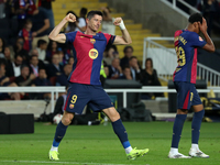 Robert Lewandowski celebrates a goal during the match between FC Barcelona and Sevilla FC, corresponding to week 10 of LaLiga EA Sports, at...