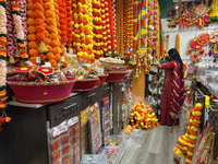 Women shop for Diwali decorations at a store selling puja items in preparation for the festival of Diwali in Mississauga, Ontario, Canada, o...