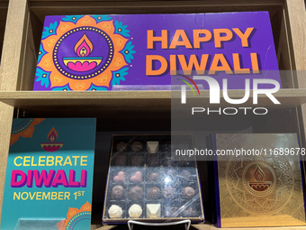 Boxes of fancy chocolates display at a confectionery shop for the upcoming festival of Diwali in Toronto, Ontario, Canada, on October 3, 202...