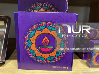 Boxes of fancy chocolates display at a confectionery shop for the upcoming festival of Diwali in Toronto, Ontario, Canada, on October 3, 202...