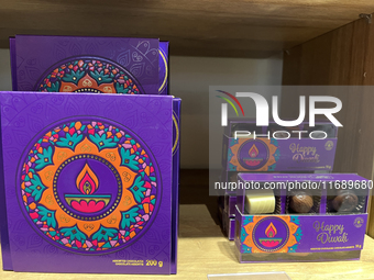 Boxes of fancy chocolates display at a confectionery shop for the upcoming festival of Diwali in Toronto, Ontario, Canada, on October 3, 202...