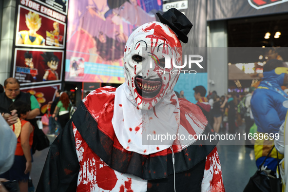 A cosplayer dresses as a killer clown for New York Comic Con at the Javits Center in New York City, on October 20, 2024. 