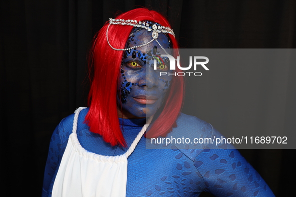 Cosplayer Nicole from Manhattan dresses as Mystique for New York Comic Con at the Javits Center in New York City, on October 20, 2024. 