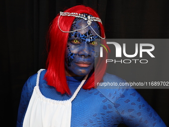 Cosplayer Nicole from Manhattan dresses as Mystique for New York Comic Con at the Javits Center in New York City, on October 20, 2024. (