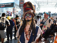 Cosplayer Captain Jack Sparrow dresses as a character from the Pirates of the Caribbean film series for New York Comic Con at the Javits Cen...