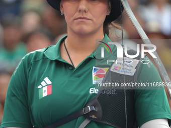 Alejandra Valencia of Mexico competes against Deepika Kumari of India (not in picture) during the women's recurve semifinals match on the fi...