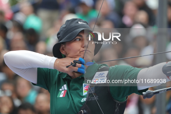 Alejandra Valencia of Mexico competes against Deepika Kumari of India (not in picture) during the women's recurve semifinals match on the fi...