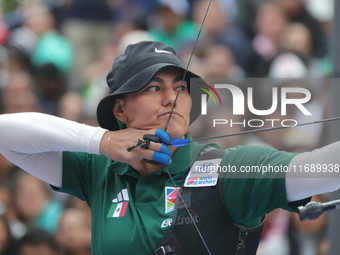 Alejandra Valencia of Mexico competes against Deepika Kumari of India (not in picture) during the women's recurve semifinals match on the fi...