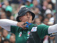 Alejandra Valencia of Mexico competes against Deepika Kumari of India (not in picture) during the women's recurve semifinals match on the fi...