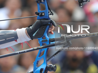 Alejandra Valencia of Mexico competes against Deepika Kumari of India (not in picture) during the women's recurve semifinals match on the fi...