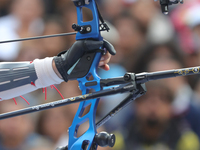 Alejandra Valencia of Mexico competes against Deepika Kumari of India (not in picture) during the women's recurve semifinals match on the fi...