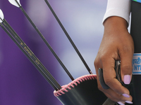 Deepika Kumari of India competes against Alejandra Valencia of Mexico (not in picture) during the women's recurve Semifinals match on the fi...