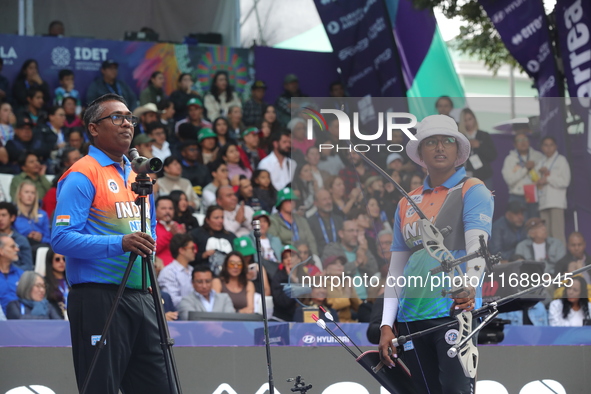 Deepika Kumari of India competes against Alejandra Valencia of Mexico (not in picture) during the women's recurve Semifinals match on the fi...