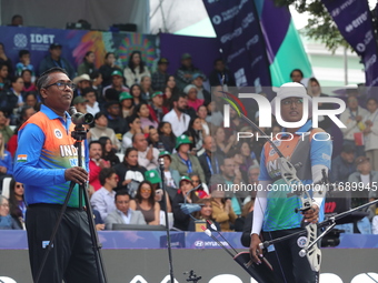 Deepika Kumari of India competes against Alejandra Valencia of Mexico (not in picture) during the women's recurve Semifinals match on the fi...