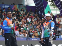 Deepika Kumari of India competes against Alejandra Valencia of Mexico (not in picture) during the women's recurve Semifinals match on the fi...