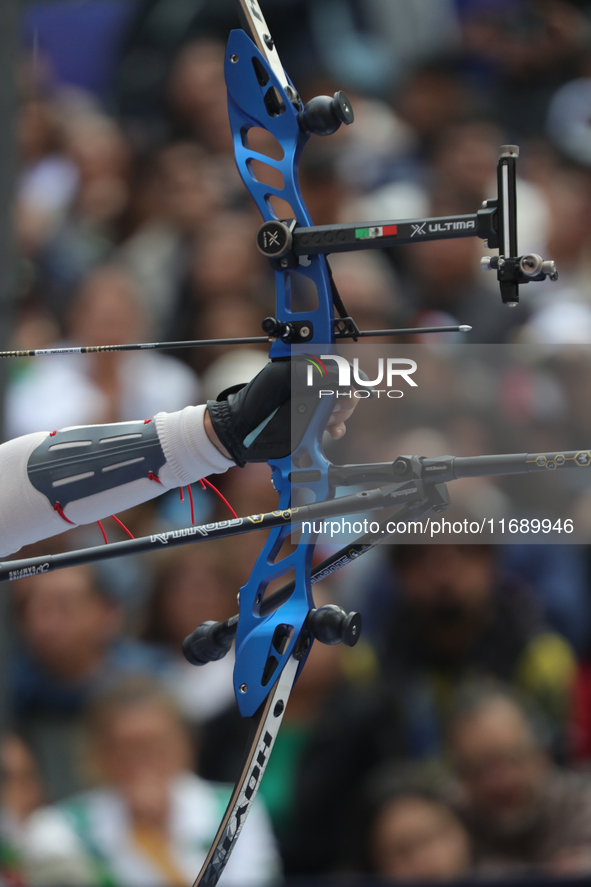 Alejandra Valencia of Mexico competes against Deepika Kumari of India (not in picture) during the women's recurve semifinals match on the fi...