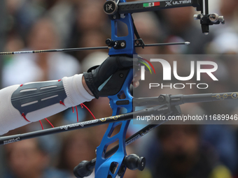 Alejandra Valencia of Mexico competes against Deepika Kumari of India (not in picture) during the women's recurve semifinals match on the fi...