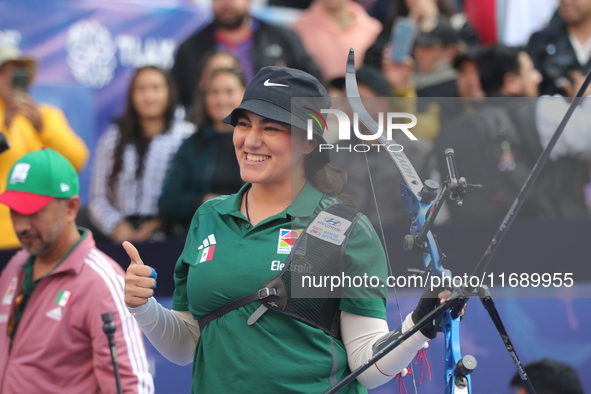 Alejandra Valencia of Mexico competes against Deepika Kumari of India (not in picture) during the women's recurve semifinals match on the fi...