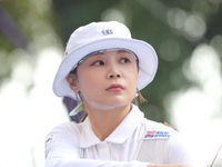 Jeon Hunyoung of Korea competes against Alejandra Valencia of Mexico (not in picture) during the women's recurve 3rd place match on the fina...