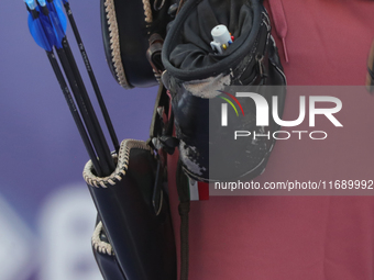 Alejandra Valencia of Mexico competes against Jeon Hunyoung of Korea (not in picture) during the women's recurve 3rd place match on the fina...