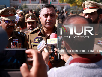 SSP Baramulla Mohd Zaid Malik speaks to the media during Police Commemoration Day in Baramulla, Jammu and Kashmir, India, on October 21, 202...