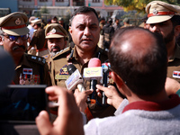 SSP Baramulla Mohd Zaid Malik speaks to the media during Police Commemoration Day in Baramulla, Jammu and Kashmir, India, on October 21, 202...