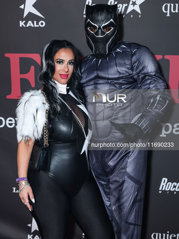 Jannine Vecchil and Gerard Smalls arrive at Amberween - An Amber Rose Birthday Party held at a Private Residence on October 19, 2024 in Tarz...