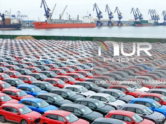 Chinese-made cars are assembled at Yantai Port for shipment for export in Yantai, China, on October 21, 2024. According to the General Admin...