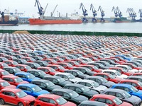 Chinese-made cars are assembled at Yantai Port for shipment for export in Yantai, China, on October 21, 2024. According to the General Admin...