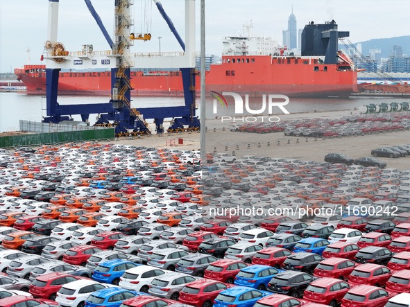 Chinese-made cars are assembled at Yantai Port for shipment for export in Yantai, China, on October 21, 2024. According to the General Admin...