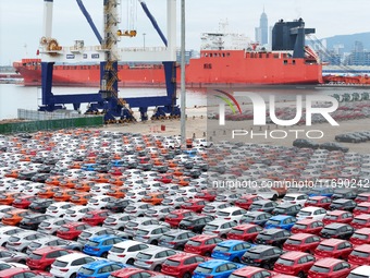 Chinese-made cars are assembled at Yantai Port for shipment for export in Yantai, China, on October 21, 2024. According to the General Admin...