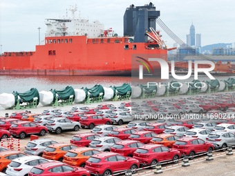 Chinese-made cars are assembled at Yantai Port for shipment for export in Yantai, China, on October 21, 2024. According to the General Admin...