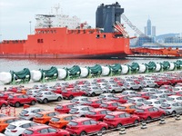 Chinese-made cars are assembled at Yantai Port for shipment for export in Yantai, China, on October 21, 2024. According to the General Admin...