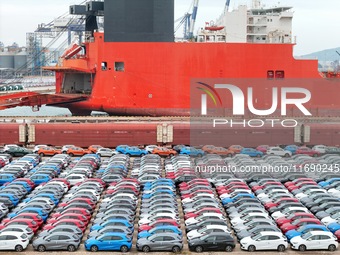 Chinese-made cars are assembled at Yantai Port for shipment for export in Yantai, China, on October 21, 2024. According to the General Admin...