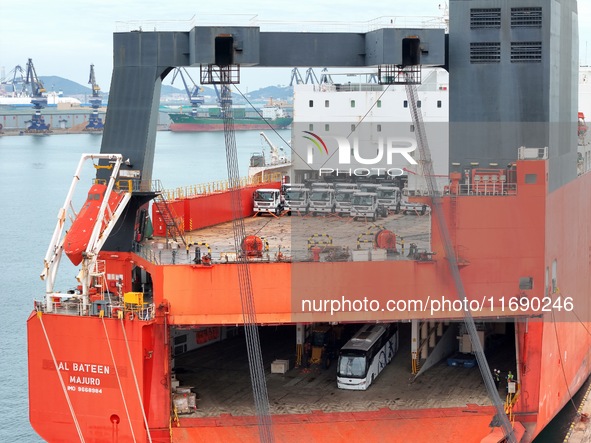 Chinese-made cars are loaded for export at Yantai Port in Yantai, Shandong province, China, on October 21, 2024. According to the General Ad...