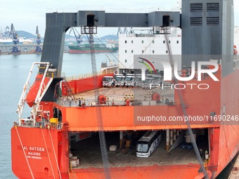 Chinese-made cars are loaded for export at Yantai Port in Yantai, Shandong province, China, on October 21, 2024. According to the General Ad...