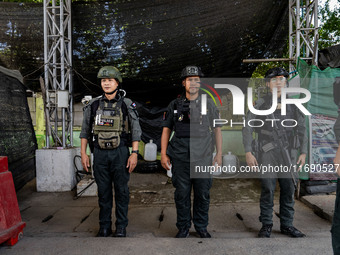 Armed soldiers work at a checkpoint in Yala Province, Thailand, on October 21, 2024. Yala is one of three provinces in Thailand's Deep South...