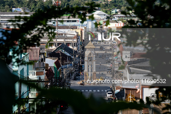 A general view of the clock tower and city center of Betong in Yala Province, Thailand, on October 21, 2024. 