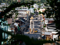 A general view of the clock tower and city center of Betong in Yala Province, Thailand, on October 21, 2024. (