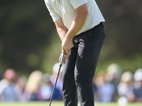 Jordan Smith of England plays a shot on the 18th green during day four of the Estrella Damm N.A. Andalucia Masters 2024 at Real Club de Golf...